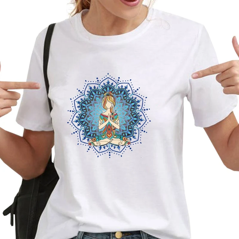 Women Ladies Fashion "Yoga"  Girls Printed Short Sleeve Graphic Tee Tops