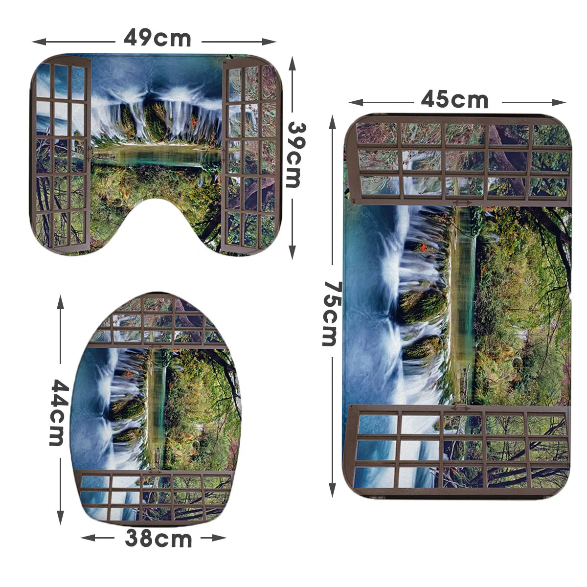 3D водопад пейзаж водонепроницаемый ванная душевая занавеска ковер набор Солнечный свет полиэстер занавеска для ванной Нескользящая Крышка для туалета коврик для ванной - Цвет: 3pcs mats