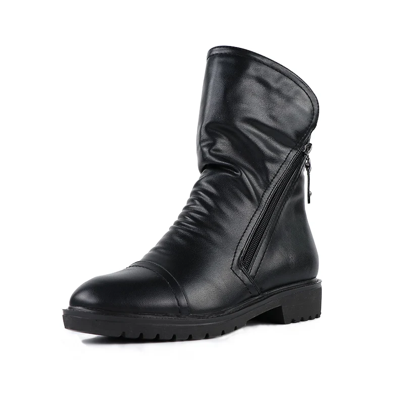 BALLEI/Роскошные плиссированные женские ботильоны из высококачественной натуральной кожи; черные мягкие полусапожки на низком каблуке с круглым носком; теплые ботинки; B14 - Цвет: 1089306-1