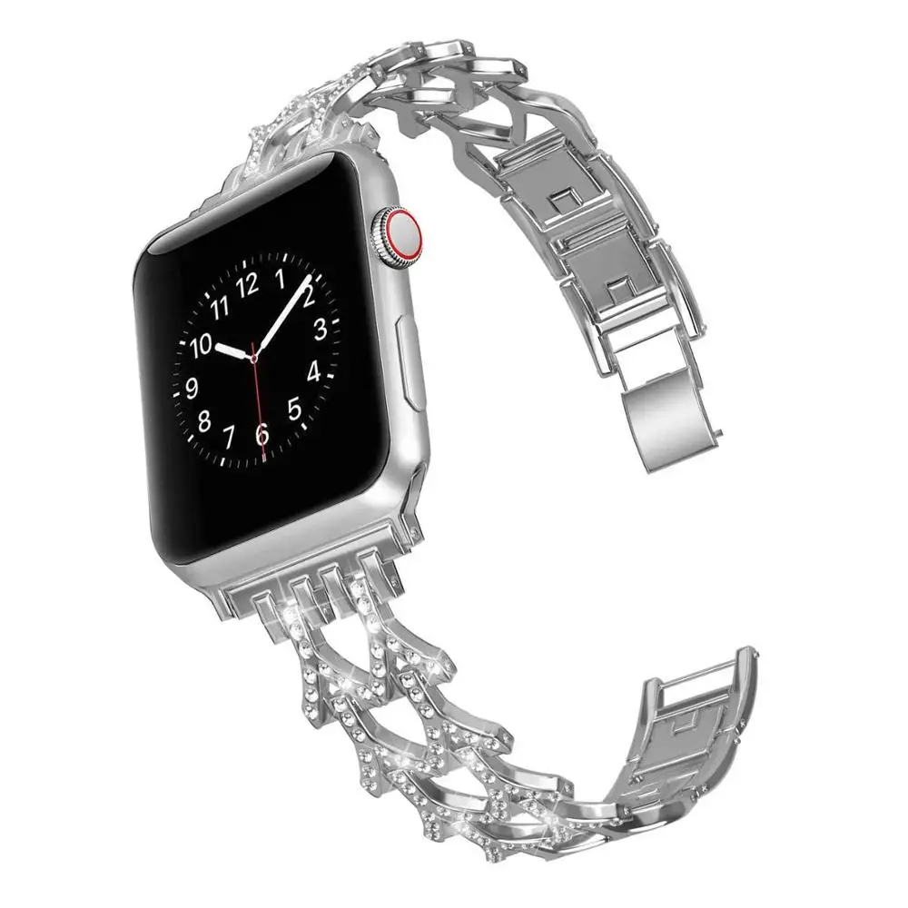 Ремешок для часов Apple Watch из нержавеющей стали 38 мм 42 бриллиантовый Дамский