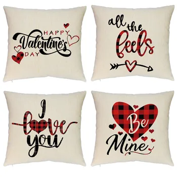 

Happy Valentine's Day Cotton Throw Pillow Case Square Sofa Waist Cushion Cover GRS