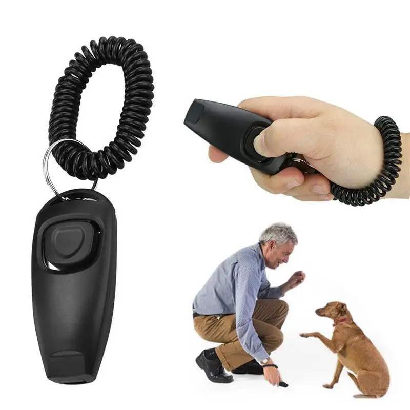 LanLan Dog Pet 2in1 Puppy Training Black Clicker Whistle For Dogs Click