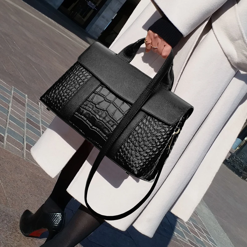 Luxury Designer Women Handbag Crocodile Pattern European Large Tote Breifcase Bag Laides Top Quality Leather Black Shoulder | Багаж и
