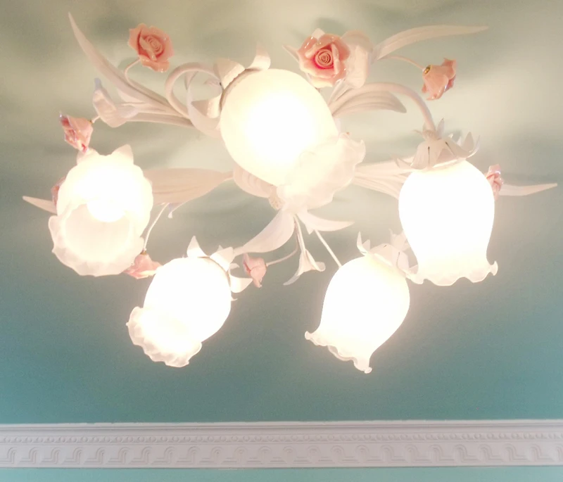 

europe style Princess ceramic rose flower glass lampshade Ceiling Light for Living Room Bedroom