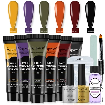 

New Poly Nail Gel Set Nail Length Extension with Base Top Coat Slip Solution Semi-permanent UV Nail Gel for Nail Art