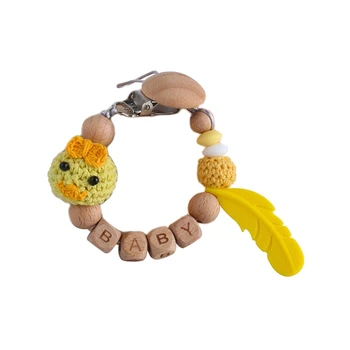 

Baby Teething Toy BPA Free DIY Dummy Nipple Holder Knitting Wool Animal Pacifier Clip Chain Beech Wooden Beads Soother