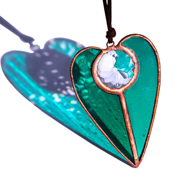  Stained Multi Sided Heart Sun Catcher Pendant, 3D Heart Stained  Glass Suncatcher, Handcrafted Pendant Ornaments for Living Room Bedroom  Wedding Pendant Decoration Christmas Decor Gift (Color : Green : Patio, Lawn