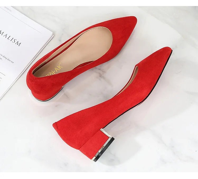 Big Size 34-43 Women Suede Leather Shoes 3.5CM High Heels Ladies Dress Work Shoes Slip On Pumps Woman Square Heels Wedding Shoes