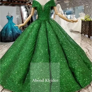 

Custom Made Green Lebanon Long Sequin Ball Gown Puffy Arabic Wedding Dress 2020 Lace Vestido De Noiva Bridal Gown