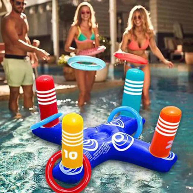 Inflatable Ring Throwing Ferrule Inflatable Ring Toss Pool Game Toy Kids Outdoor Pool Beach Fun Summer Water Toy бассейн 1