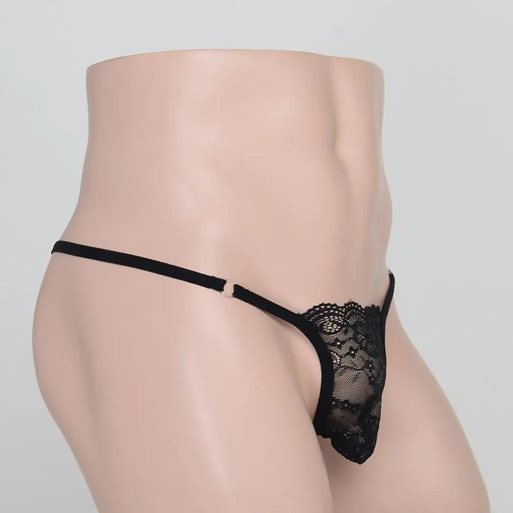 Men's Hot Red Lace Flower T-Back Underwear Low-rise Man Bikini G-String Thong Briefs Gay Apparel