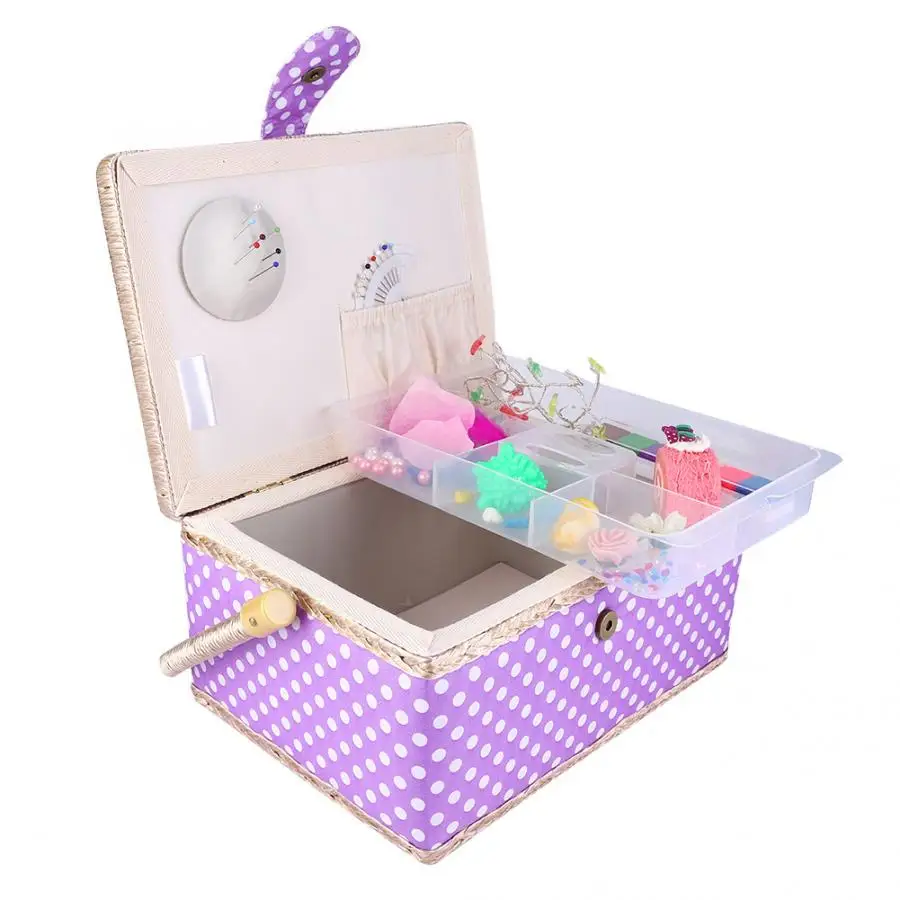 Handmade Sewing Basket Household Fabric Craft Thread Needle Storage Box Organizer Supplies |