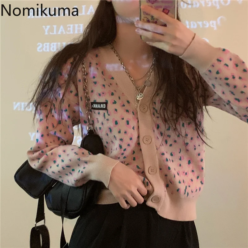 Женский однобортный Кардиган Nomikuma розовый кардиган с леопардовым принтом и