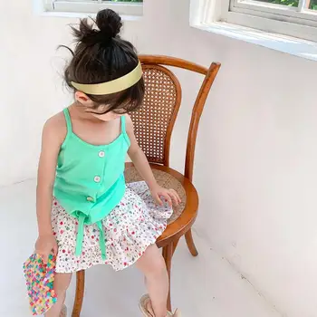 

2020 new girls 2 pcs set vest+skirt fashion summer cotton girls suit 1-6 years HV457