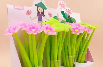 

creative pretty Lotus gel pen cute cartoon neutral pen student prize pen office black writing pen promotion gift pen 48pc/lot