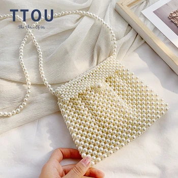

New Small Bag Women Beaded Shoulder Bag Ladies Party Retro Handbag Ins Small Flip Bag Small Pearl Bag Banquet Wedding Handbag