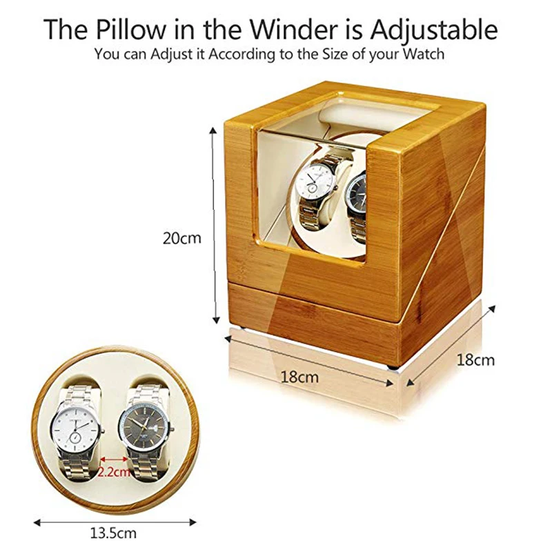 JQUEEN Bamboo Wood Watch Winder with Quiet Japanese Mabuchi Motor 2+0 Storage