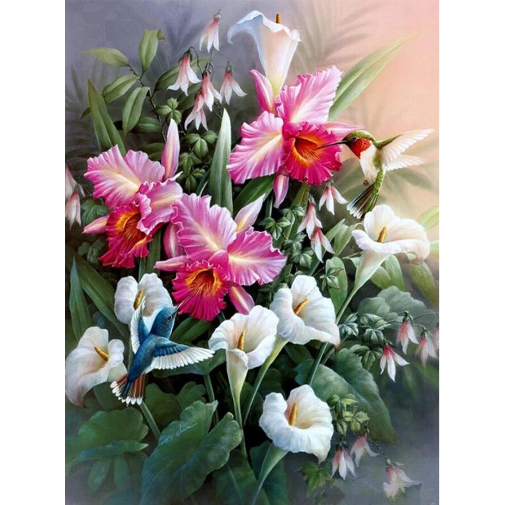 Full Square/Round 5D DIY Diamond Painting Hummingbird 3D Embroidery Flowers Pictures Mosaic Art Wall Decoration CV548 | Дом и сад