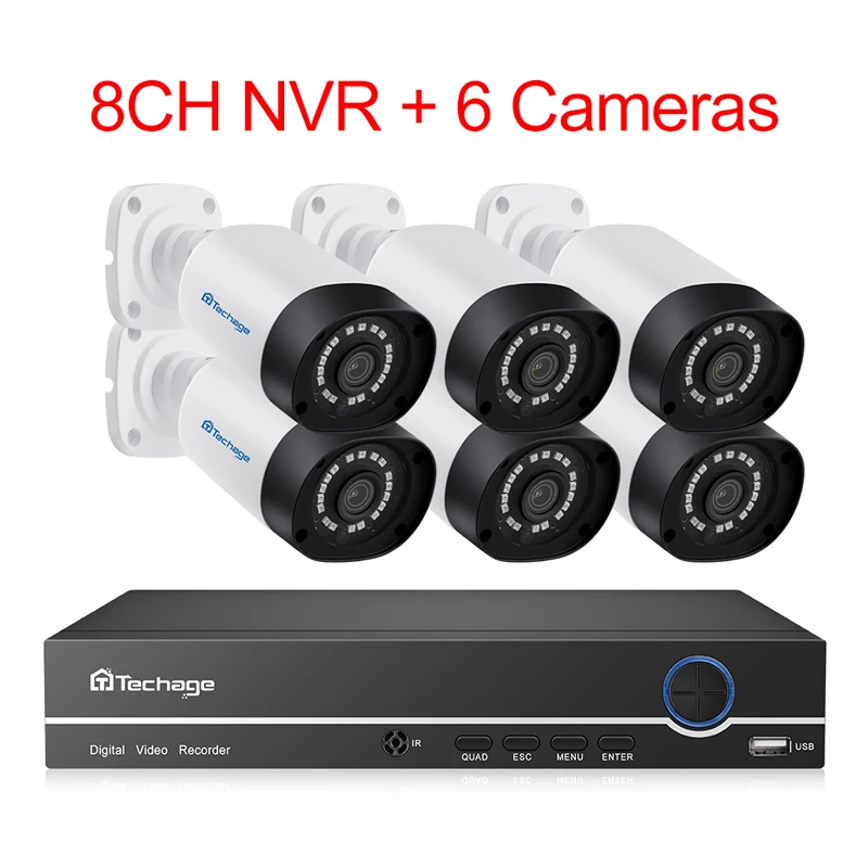 Techage 8CH Up to16ch NVR H.265 5MP POE домашняя охранная ip-камера система наружная HD IR Cut Ночная P2P видео CCTV набор для наблюдения - Цвет: 8CH NVR 6 Cameras