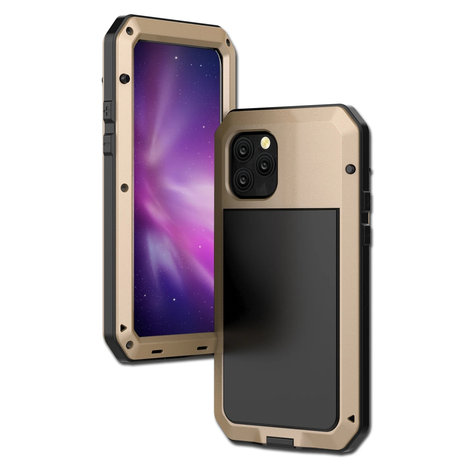 Сверхмощный 360 Полный Защитный металлический чехол для телефона iPhone 11 8 7 6 6S Plus 5s SE противоударный чехол для iPhone XR Xs Max 11 Pro Max - Цвет: Золотой