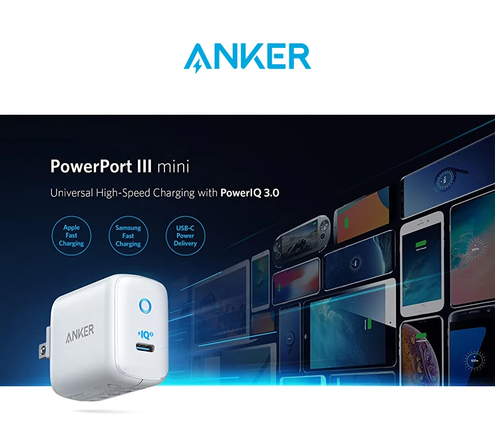 Fast Charger Anker 30W PIQ 3.0 type c charger PowerPort III Mini Compact  for iPhone 12 usb charger for xiaomi 12 65w charger phone