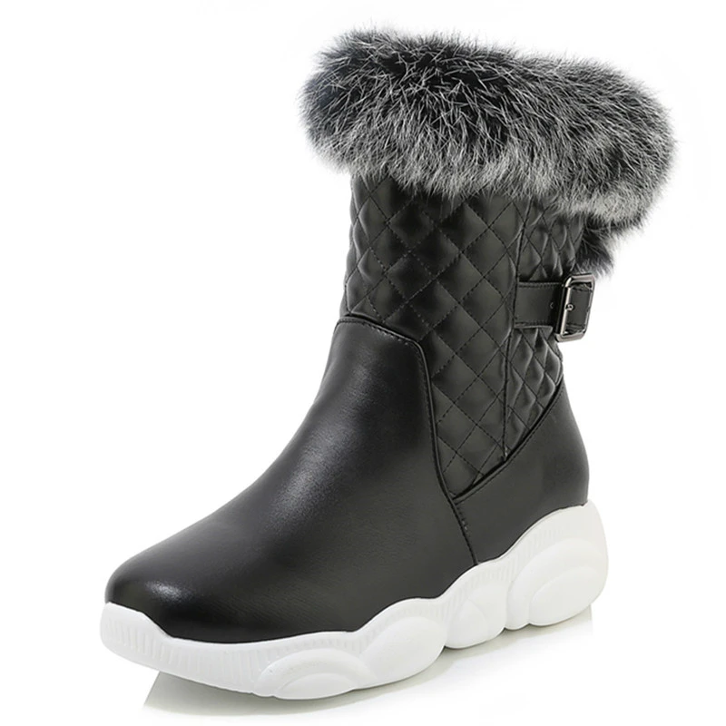 

COOLULU 2020 large size fashion comfortable snow boots square toe flat heel pu leather winter ankle boots for woman