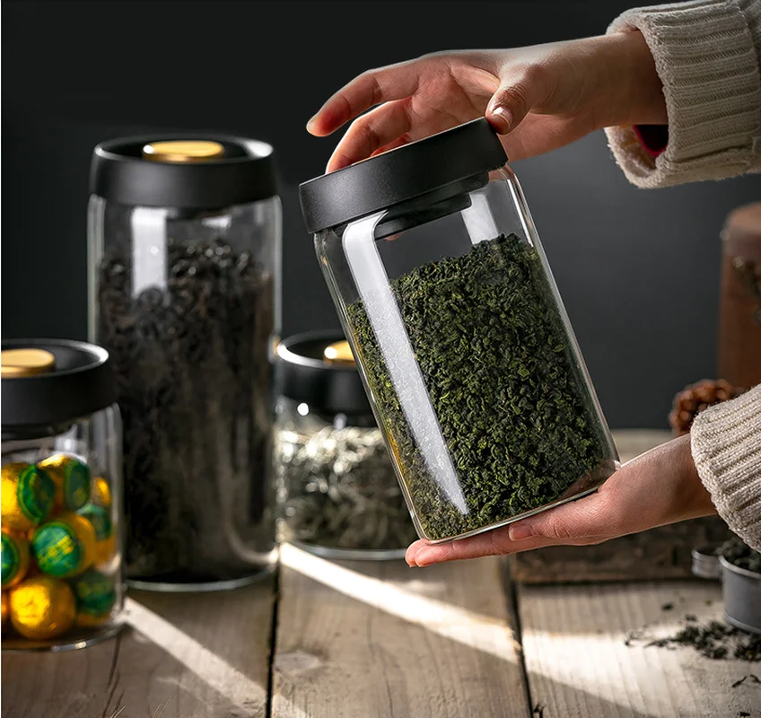 Contenitore per il tè sottovuoto in vetro, barattolo sigillato, contenitore trasparente per la casa, contenitore per la casa, contenitore per la cucina, contenitore per la casa_voghion.com