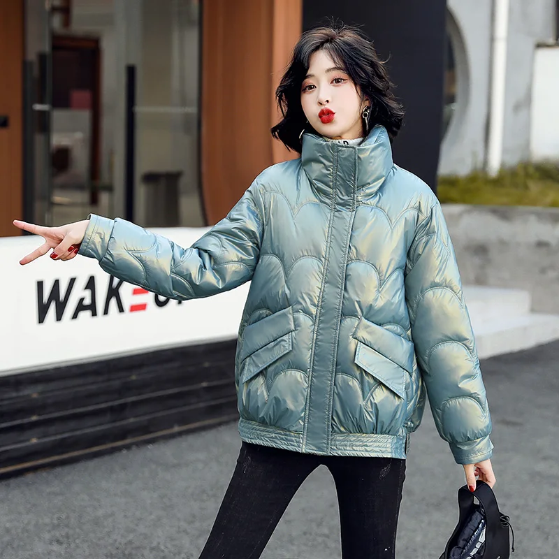 2022 New Women Fashion Stand Winter Short Glossy Puffer Jackets Female  White Duck Down Coats Casual Thicken Warm Ladies Outwear - AliExpress