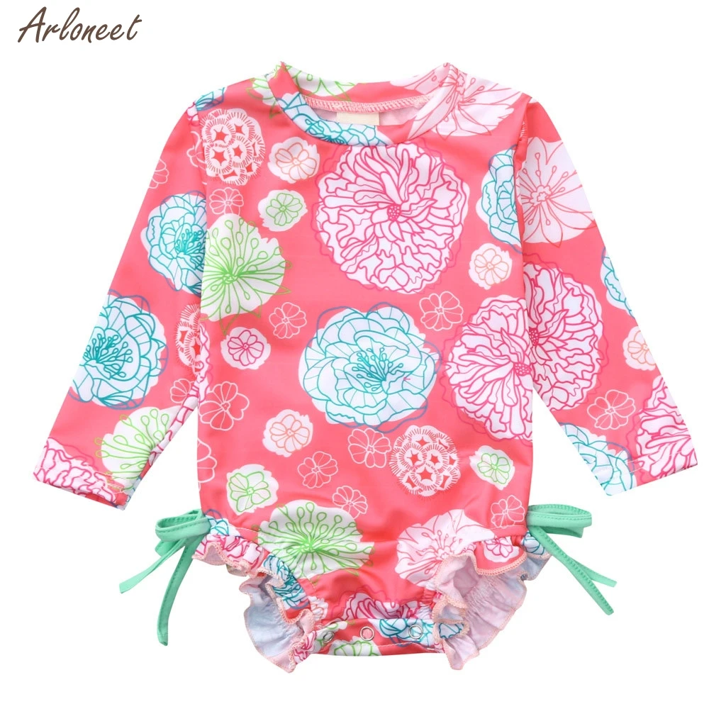 Pink Одежда для малышей девочки; дети купальники цветочный купальник бикини с принтом пляжное Одна деталь, одежда для купания для девочек, комбинезон для малышей Модная - Цвет: Pink