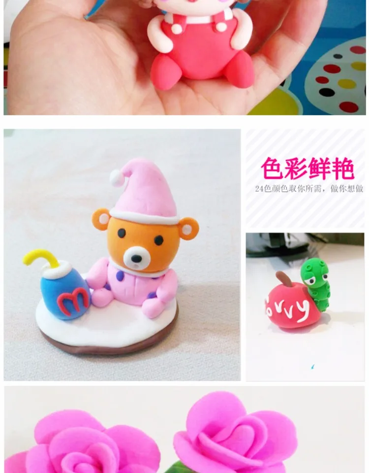 Ultra-Light Space Children Colored Clay Plasticene 24 Color Super Clay like Bubble Clay 36 Set Handmade