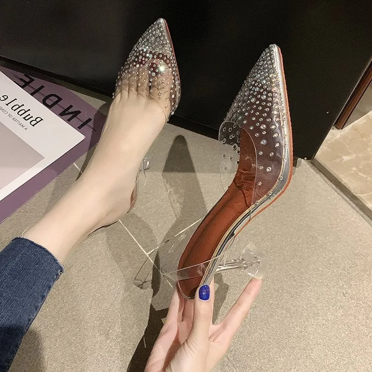 

Rhinestone Women Pumps Wedding Shoes Spring Summer High Heels PVC Sexy Party Shoes Shoes Woman High Heel
