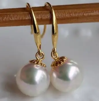 

free shipping>>>>noble jewelry charming9-10mm natural south sea white pearl earring 14k