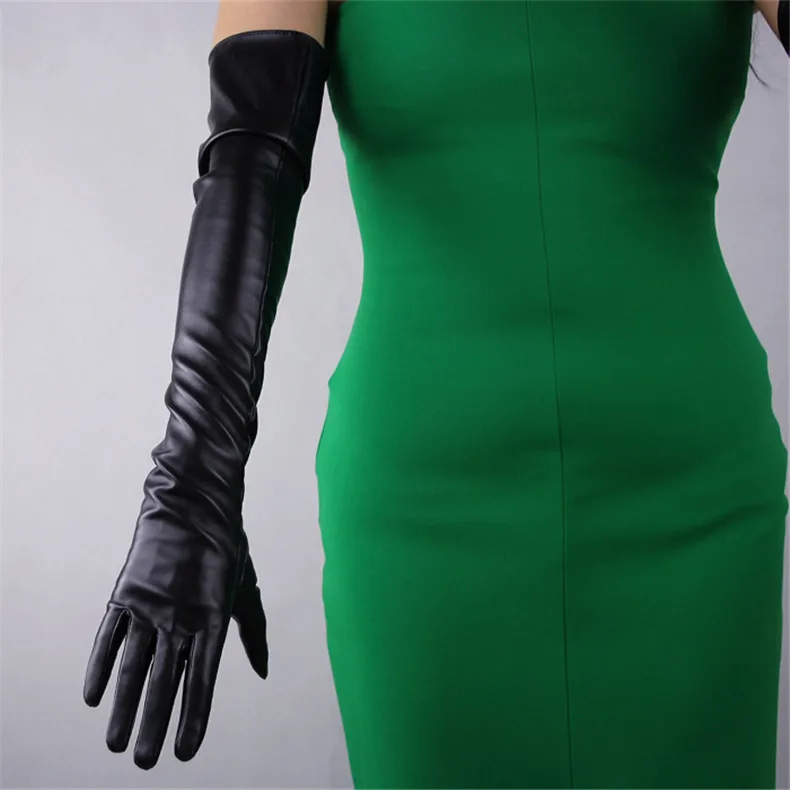 Лакированная кожа Экстра длинные перчатки 60 см длинный Стиль Имитация натуральной кожи женские перчатки Синтетическая кожа PU перчатки P33