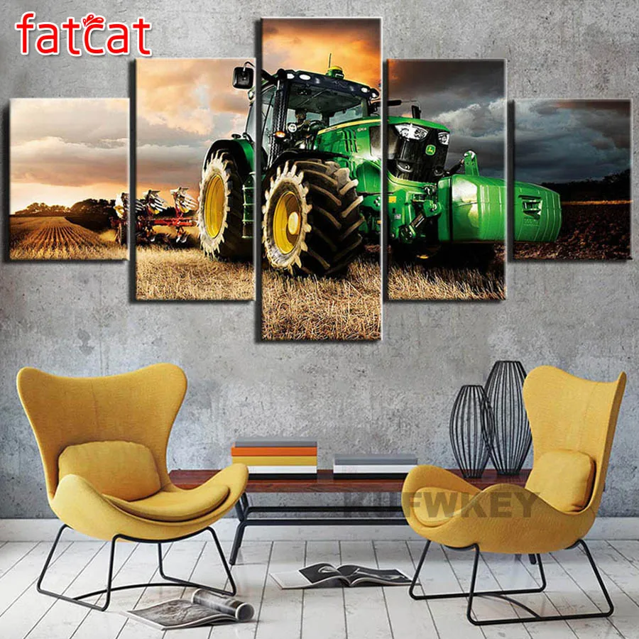5 pcs diamond painting tractor farm