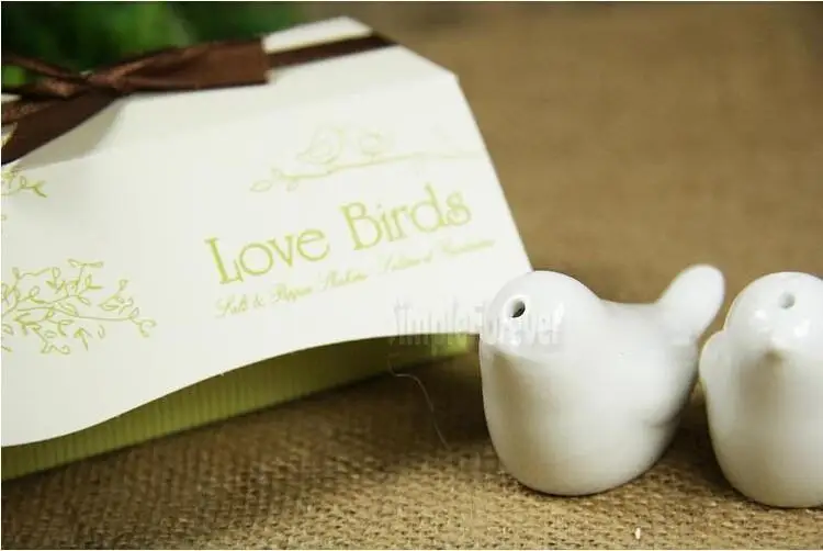 100 шт = 50 наборов, керамические шейкеры для соли и перца с надписью «Love Birds In The Window», Свадебные вечерние шейкеры, подарочные коробки для розничной продажи