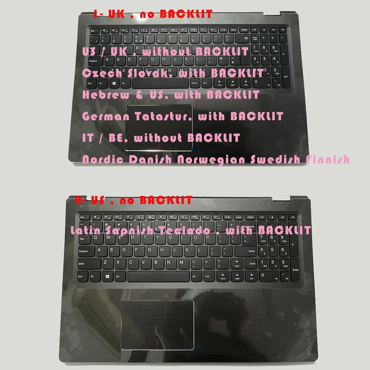 

NW US UK Czech Belgian German Italian Hebrew Latin Spanish Nordic Keyboard for Lenovo Yoga 510-15IKB 510-15ISK Flex 4-15 BACKLIT