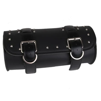 

Motorcycle Black Synthetic Leather Tool Roll Bag Saddle Bag Storage For