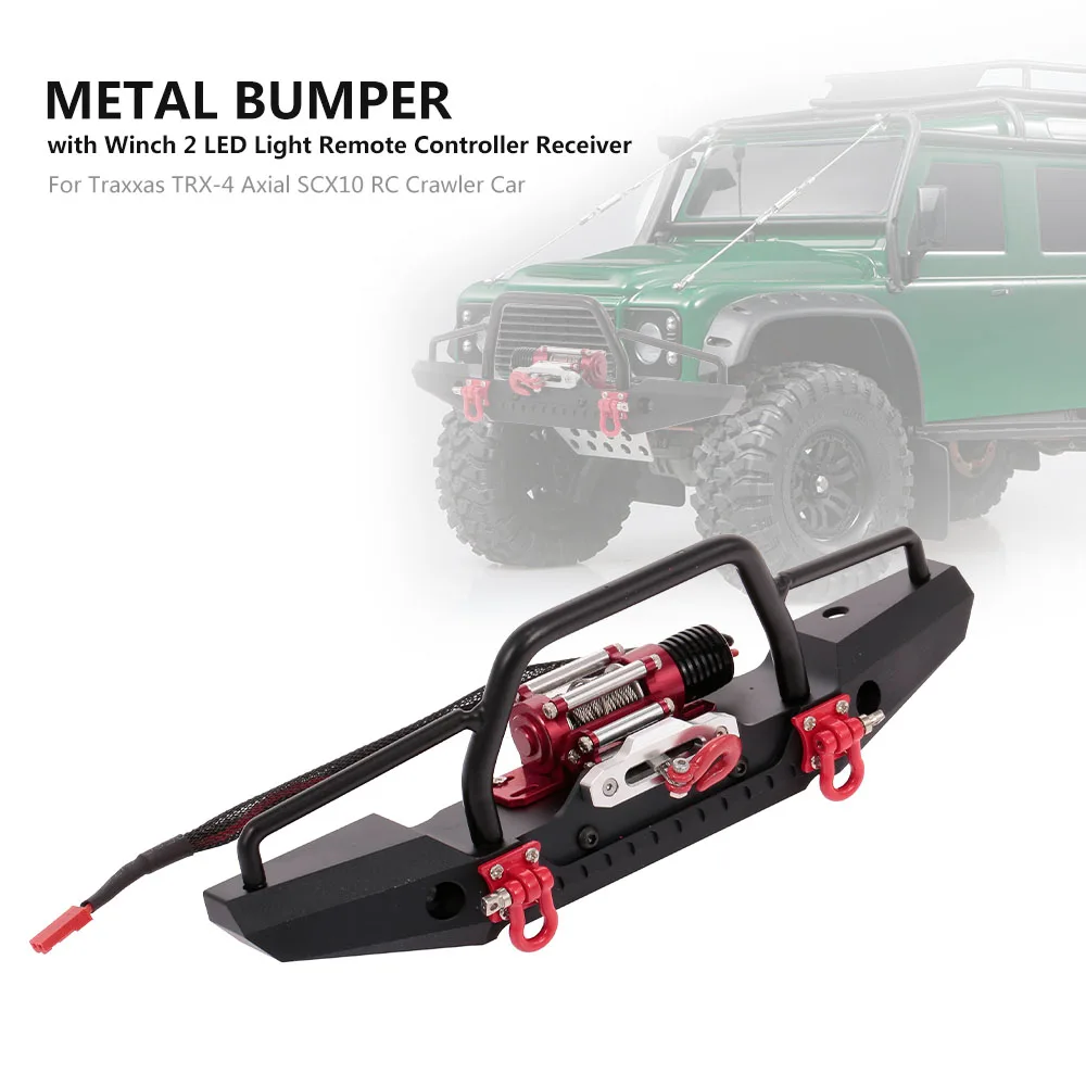 

Metal Bumper with Winch 2 LED Light Remote Controller Receiver for Traxxas Axial SCX10 RC Crawler Car Parts