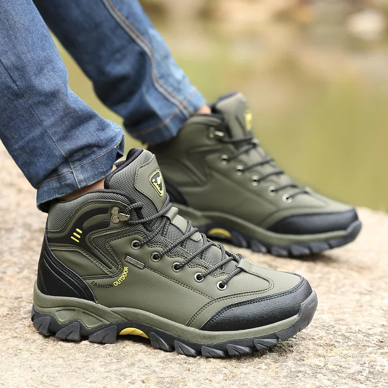 

Outdoor Climbing Boots Men's Hight-top Genuine Leather Waterproof Anti-slip-Style Leather Outdoor MEN'S Shoes Hiking Off-road We