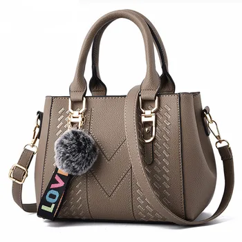 

ACELURE Fur Ball Pendant Black Solid PU Leather Embroidery Messenger Bags Women Eleganag Ladies Handbags Purse Party Shopping