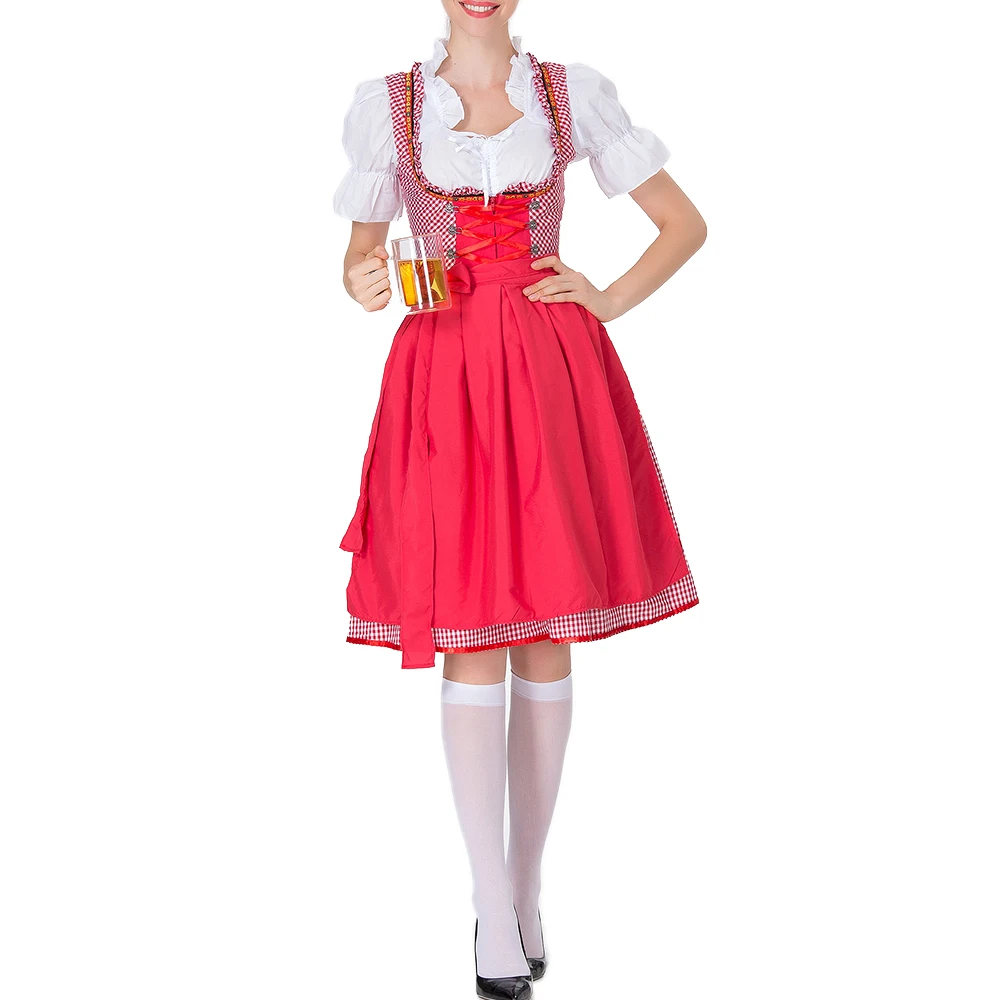 Disputent женское платье с узким лифом и широкой юбкой с перекрестной повязкой с квадратным вырезом и коротким рукавом в клетку Oktoberfest костюмы