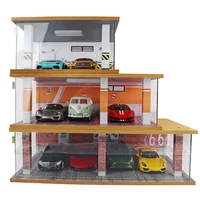 1/24 Simulation Car Model Parking Lot Garage Scene Acrylic Dust Cover DISPLAY Box with Light Wooden Storage 1