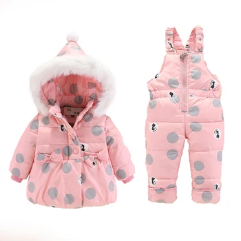 

MudiPanda Winter Children Girls Clothing Sets Warm Hooded Duck Down Jacket Coats+Trousers Waterproof Snowsuit Kids Baby Clothes