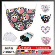 Máscara de boca infantil unicórnio bonito rosa dos desenhos animados máscara protetora pm2.5 filtro máscara facial lavável reutilizável unisex algodão mascarilla