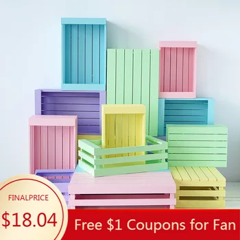 

Colorful Wooden Dessert Storage Baskets Cosmetics Box Nordic Home Decoration Racks Desktop Sundries Thicken Basket Organizer
