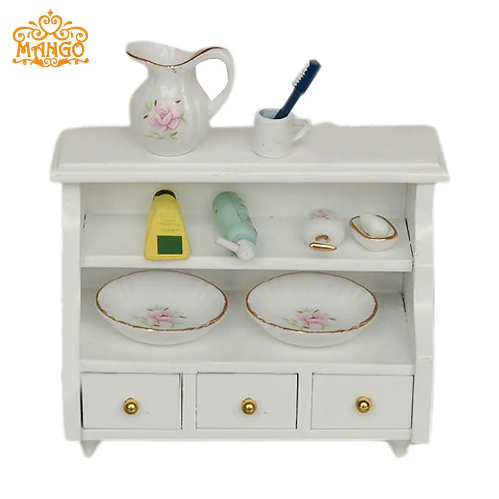 

1: 12 Dollhouse Mini Furniture Model Accessories Pure White Bathroom Side Cabinet Elegant Storage Display