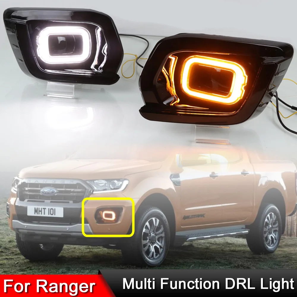 

1 Pair For Ford Ranger 2018 2019 Front Bumper LED DRL Daytime Light Amber Dynamic Turn Signal Lights Fog Lamp Assembly