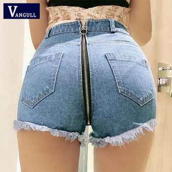 

Vangull Women Sexy Hole Frayed Denim Shorts High waist Buttons zipper Straight shorts Club style Chic Hot shorts 2020 Summer New