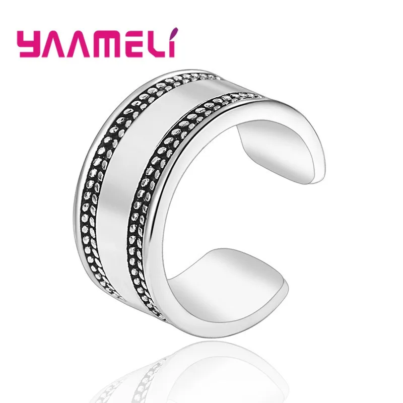 

Solid Sterling Silver 925 Opening Adjustable Women Men Finger Ring Antique Smooth Wide Band Hot Sale Party Decoration Jewelry