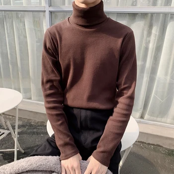 

2019 Autumn And Winter New Korean Version Of The Turtleneck Solid Pullover Fashion Casual Sweater Brown / White / Gray S-L